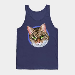 Brown Tabby Cat on Purple Tank Top